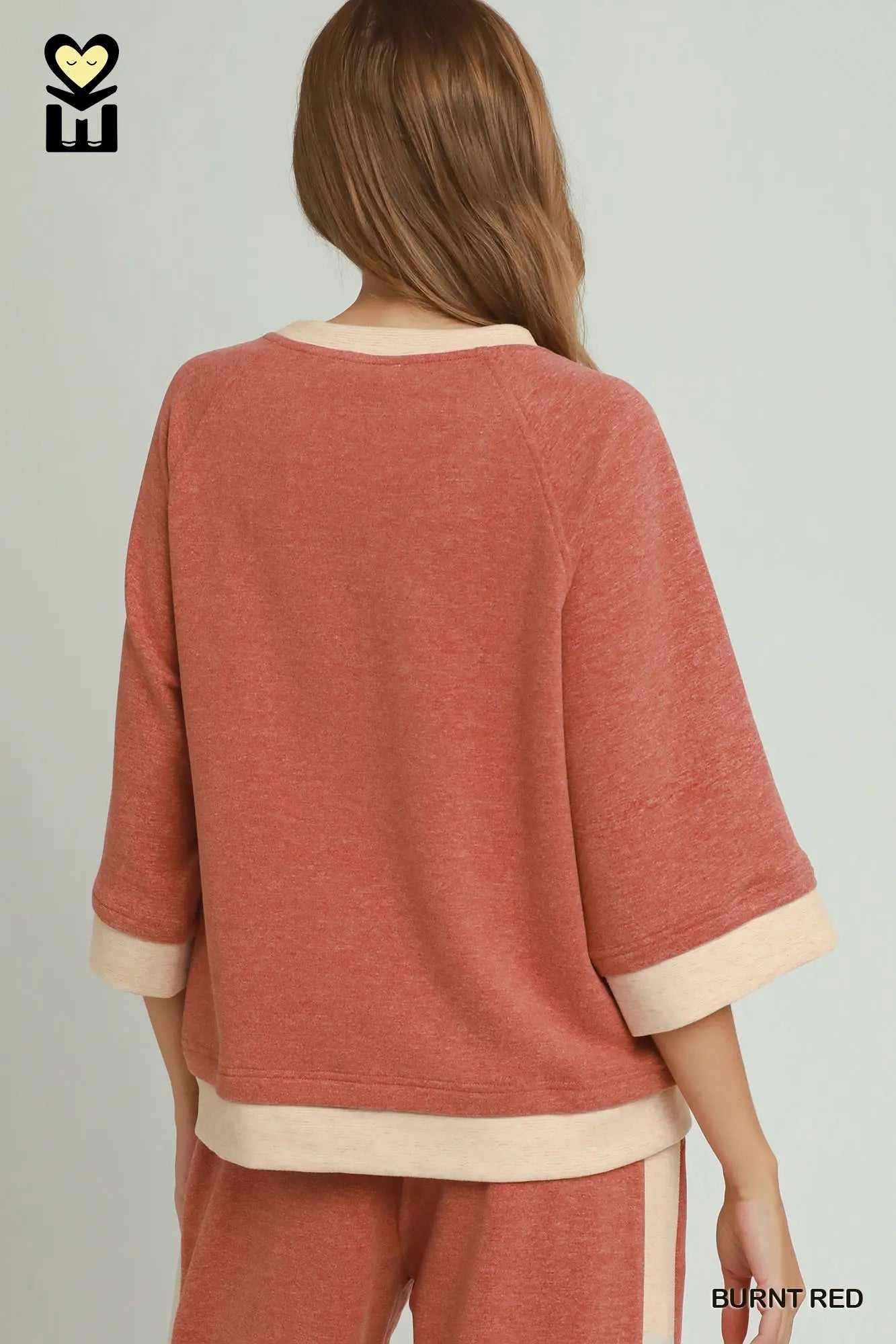 Burnt Red Contrast Raglan Sleeve & Pants Set