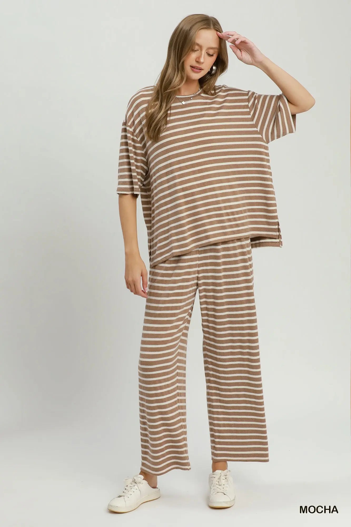 Mocha Striped Knit Pants Set