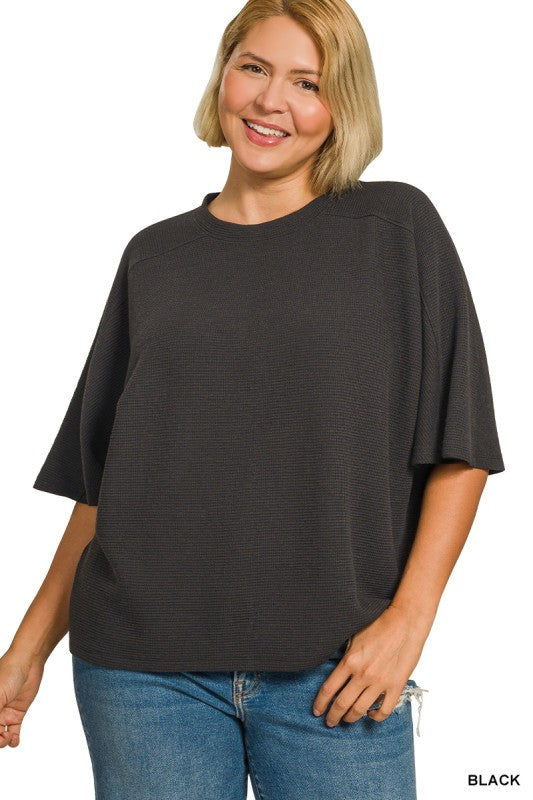 Black Knit Short Sleeve Top - Plus