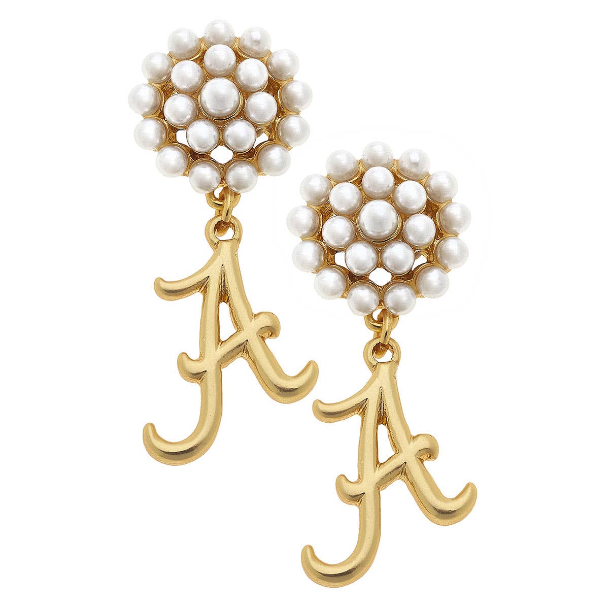 Alabama Crimson Tide Pearl Cluster 24K Gold Plated Earrings