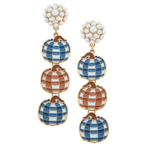 Pottery Enamel Gingham Pumpkin Earrings