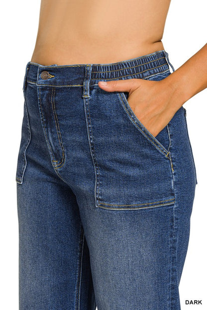 Dark Wash Utility Pocket Cropped Denim Jeans -Plus