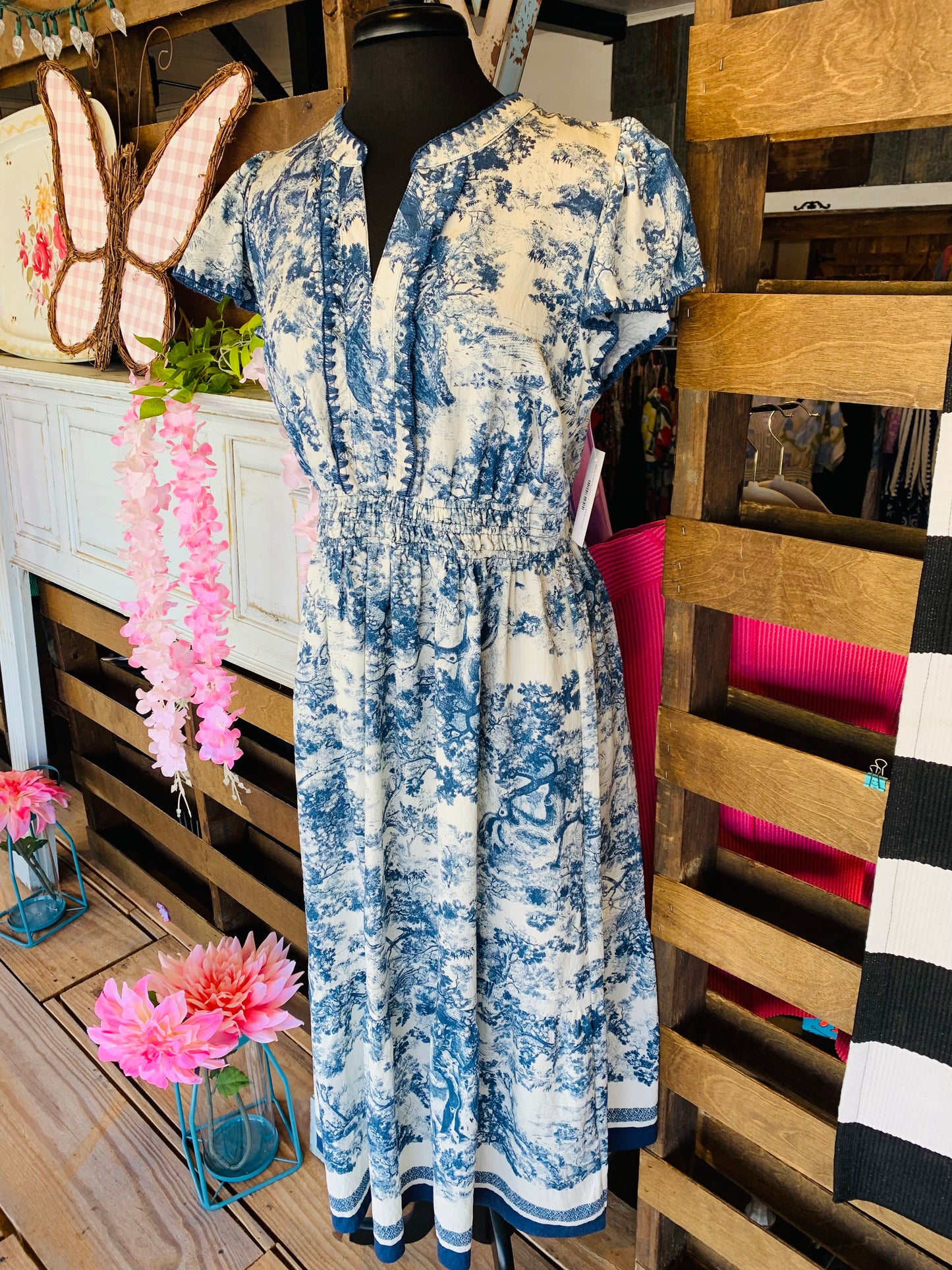 Blue Landscape Print Midi Dress