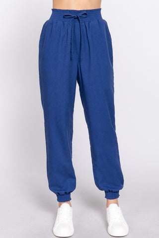 Smock Waist Linen Jogger Pants