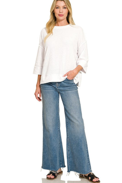 White Double Knit 3/4 Sleeve Top