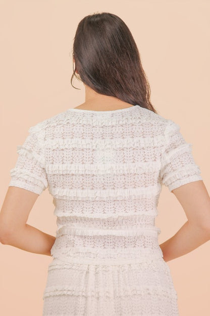 White Button Down Lace Tiered Top