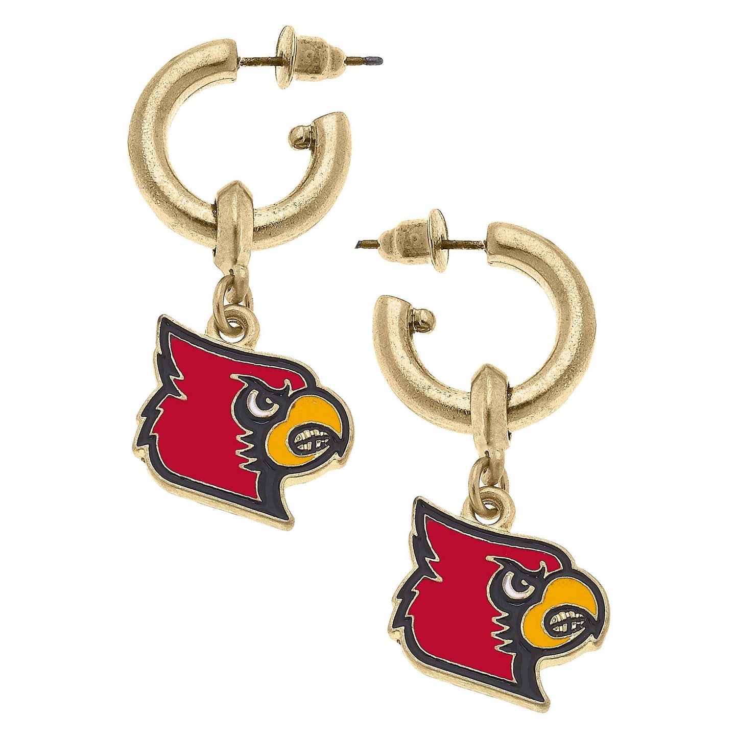 Cardinals Enamel Drop Hoop Earrings in Red/Black