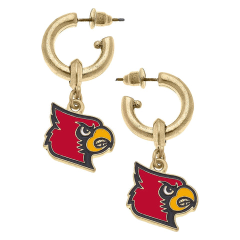 Cardinals Enamel Drop Hoop Earrings in Red/Black