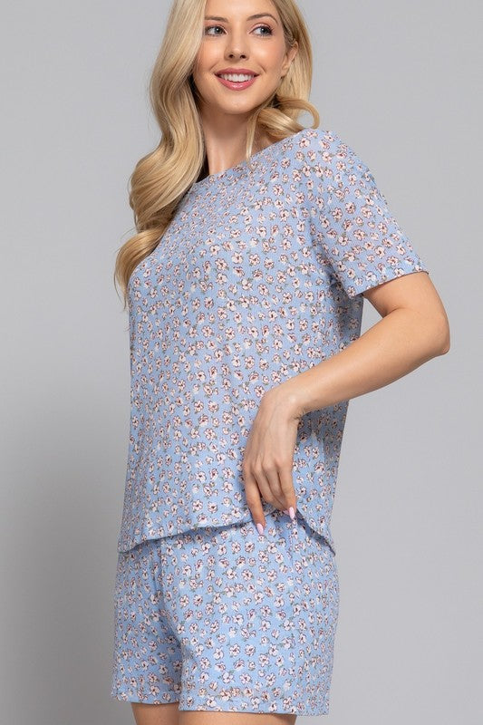 Light Blue Floral Short Set