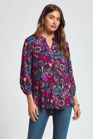Black Floral 3/4 Sleeve Top