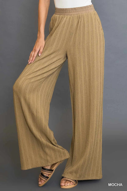 Mocha Ribbed Textured Wide Leg Pants