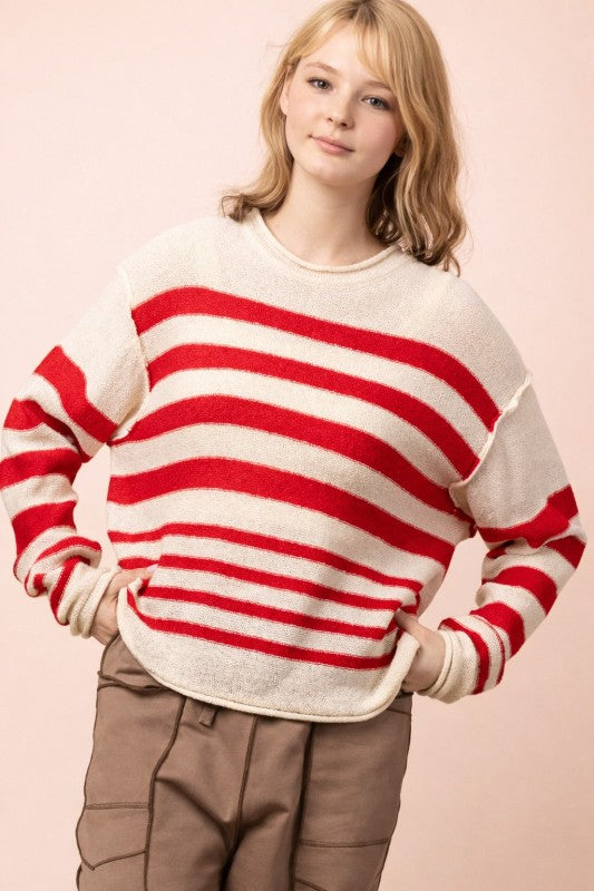 Red Stripe Knit Sweater Top