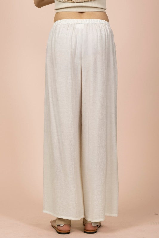 White Wide Leg Woven Pants