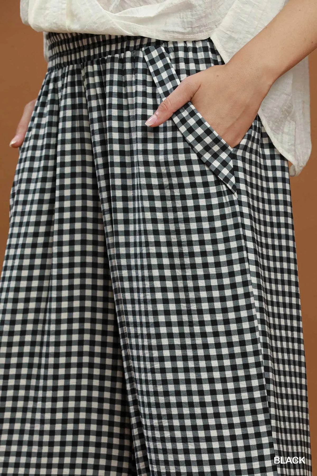 Black Gingham Wide Leg Crop Pants