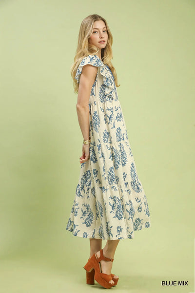 Cream & Blue Paisley Maxi Dress