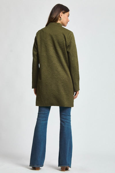 Olive Jacquard Midi Coat