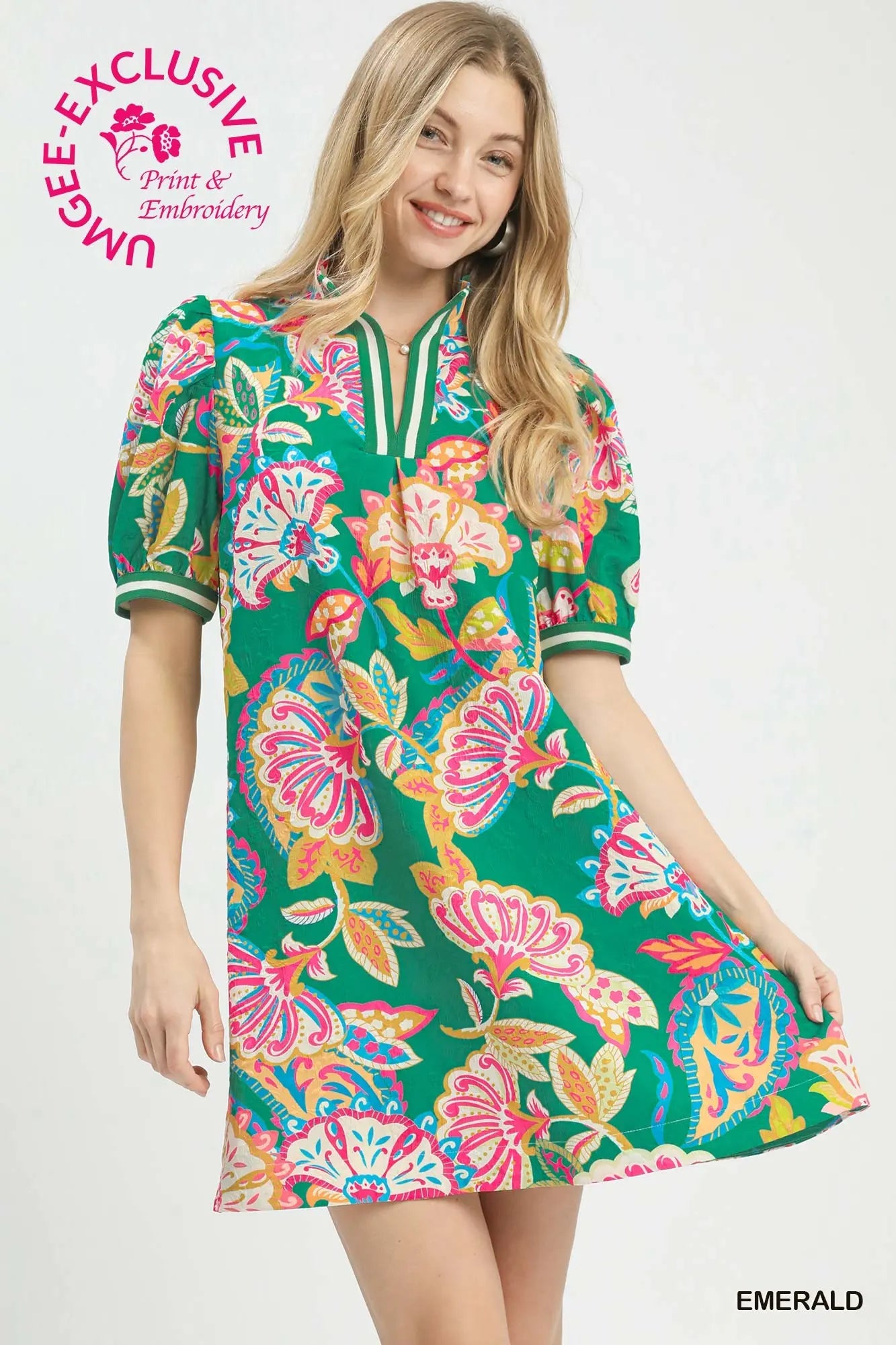 Emerald Mix Short Sleeve Stripe Detail Dress