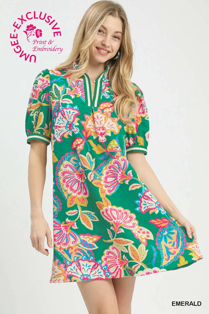 Emerald Mix Short Sleeve Stripe Detail Dress
