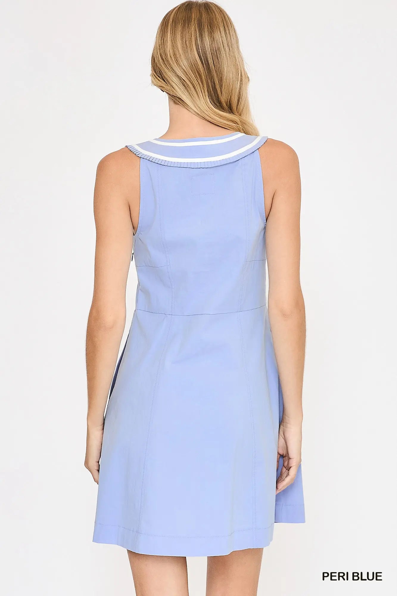 Light Blue Contrast Binding Short Dress