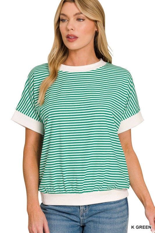 Kelly Green Stripe Rib Banded Top