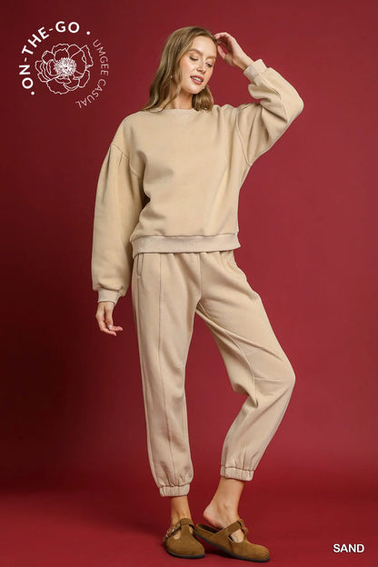 Sand Pleated Pullover Sweatshirt