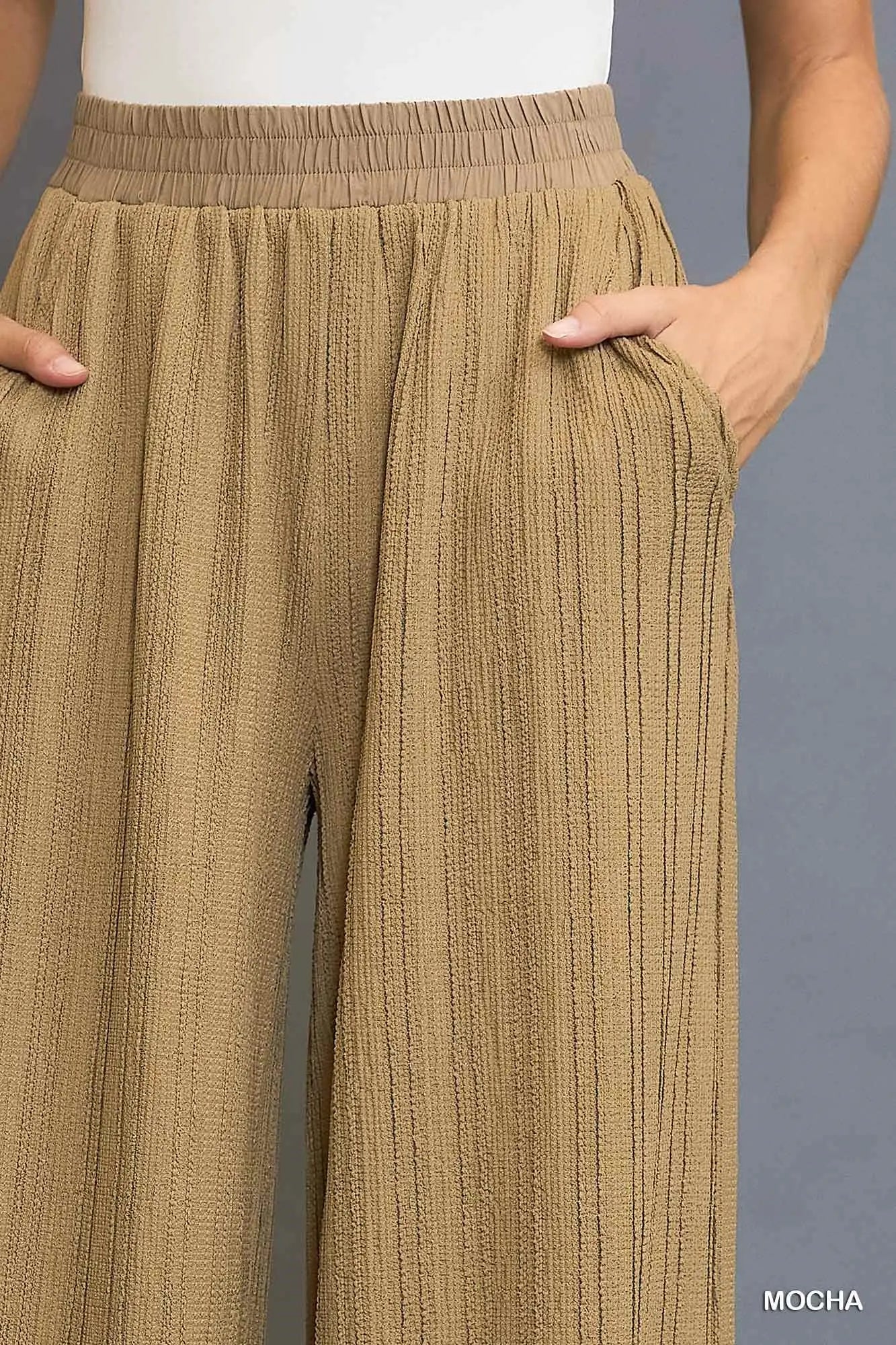 Mocha Ribbed Textured Wide Leg Pants