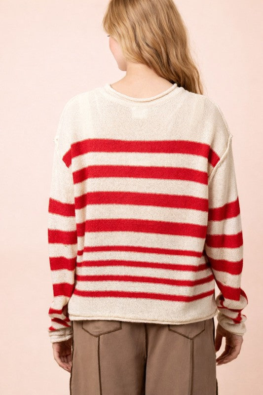 Red Stripe Knit Sweater Top