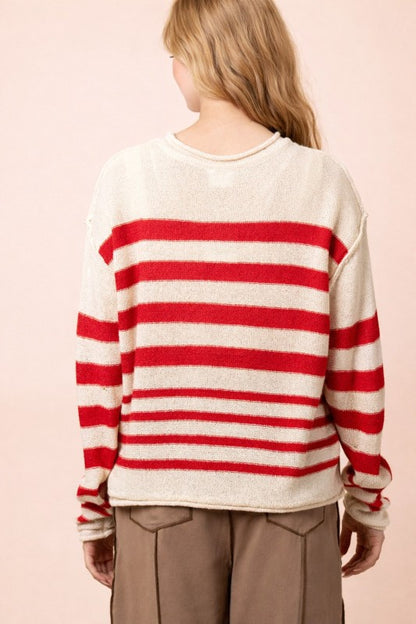 Red Stripe Knit Sweater Top