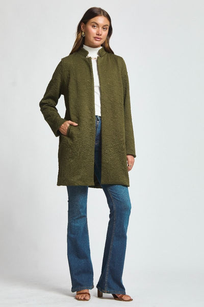 Olive Jacquard Midi Coat