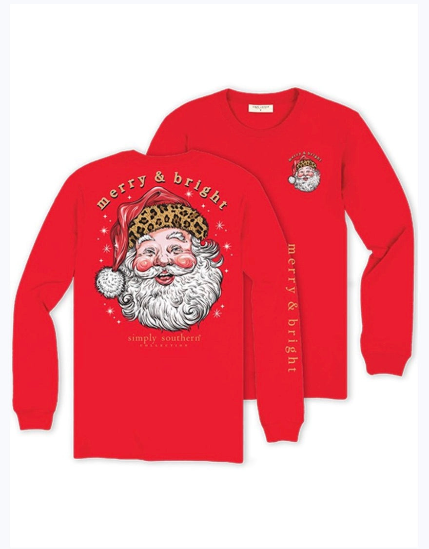 Simply Southern Red Leopard Santa Long Sleeve Tshirt