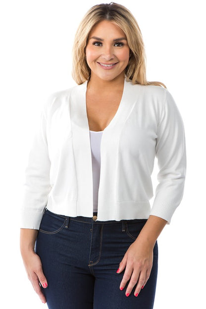 Open Bolero Cardigan - White or Light Blue - Plus