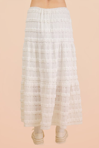 White Tiered Lace Midi Skirt