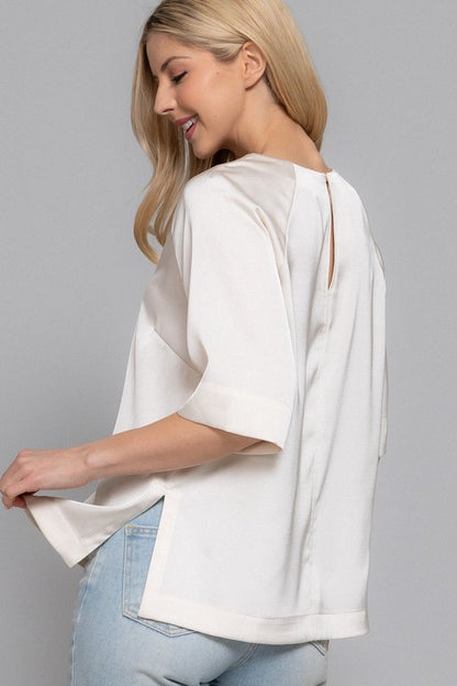 Light Taupe 3/4 Sleeve Satin Blouse