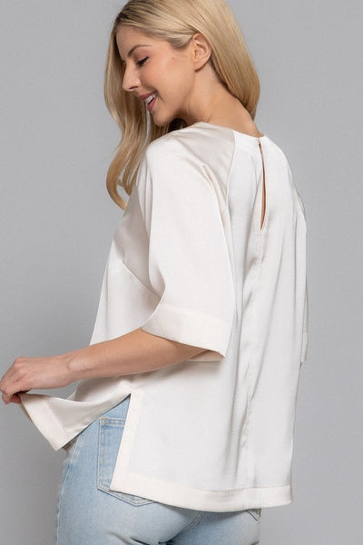 Light Taupe 3/4 Sleeve Satin Blouse