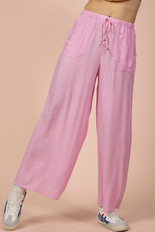 Pink Wide Leg Woven Pants
