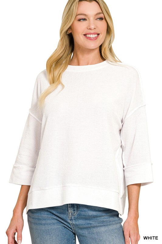 White Double Knit 3/4 Sleeve Top