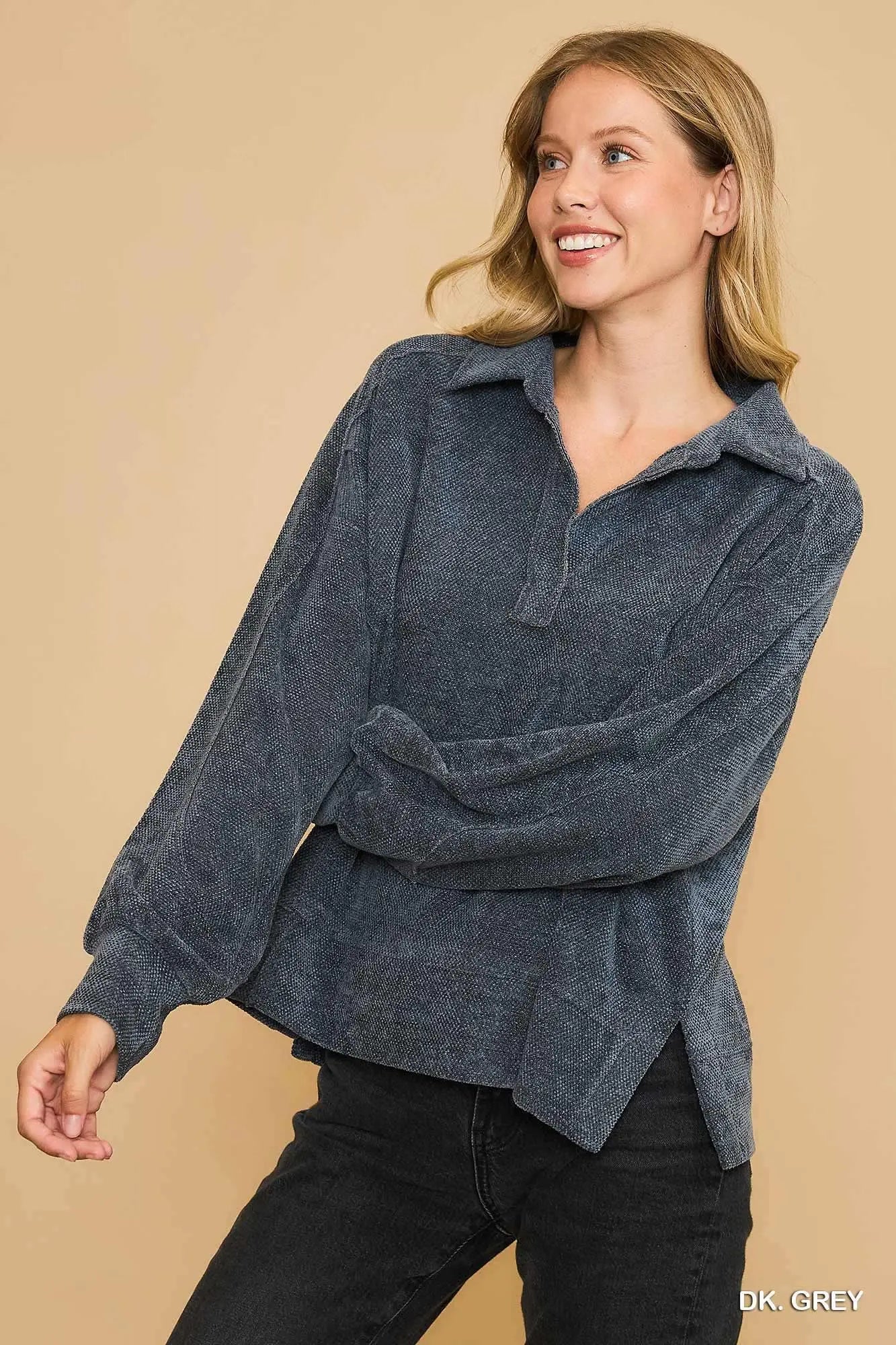 Dark Grey Loose Fit Chenille Sweatshirt