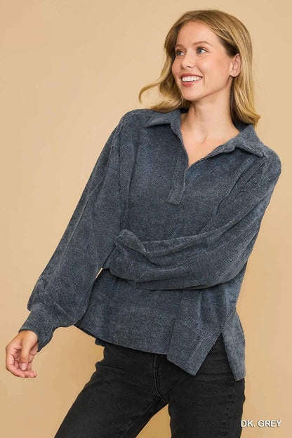 Dark Grey Loose Fit Chenille Sweatshirt