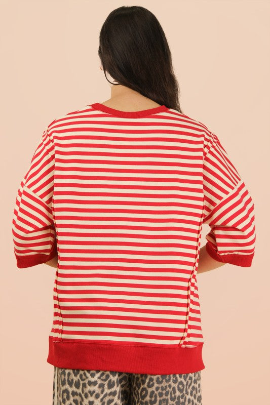 Red & Cream Stripe Knit Top