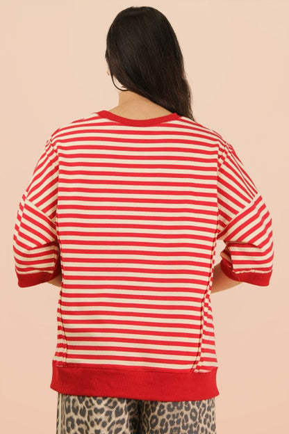 Red & Cream Stripe Knit Top