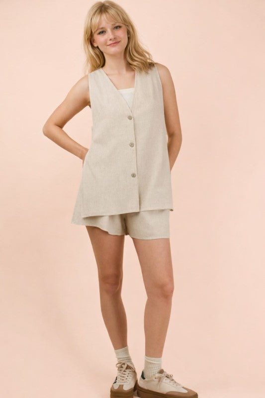 Oatmeal Linen Top and Shorts Set