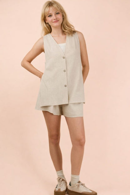 Oatmeal Linen Top and Shorts Set