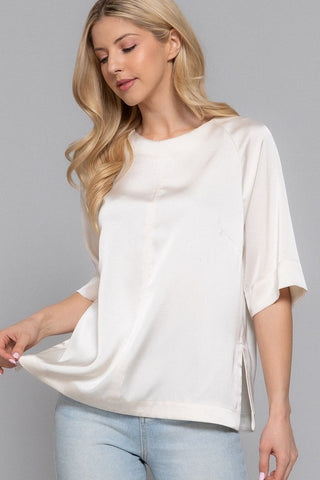 Light Taupe 3/4 Sleeve Satin Blouse