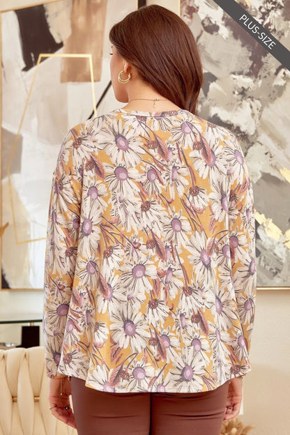 Marigold Printed Half Button Top - Plus