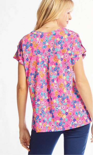 Pink & Blue Floral Short Sleeve Top