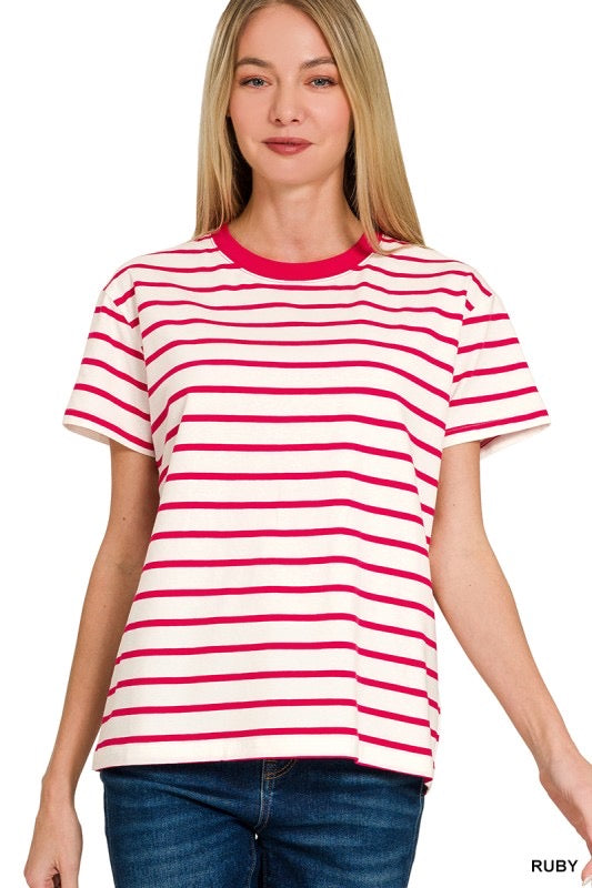 Red Stripe Crew Neck Tshirt