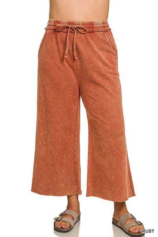 Rust French Terry Washed Flare Pants - Plus