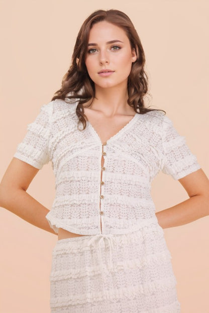 White Button Down Lace Tiered Top