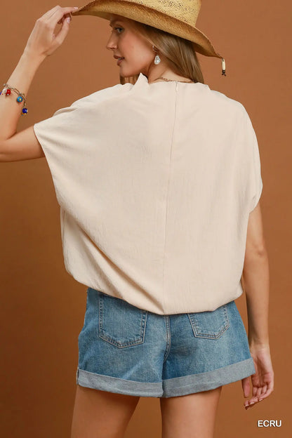 Ecru Draped Mock Neck Top
