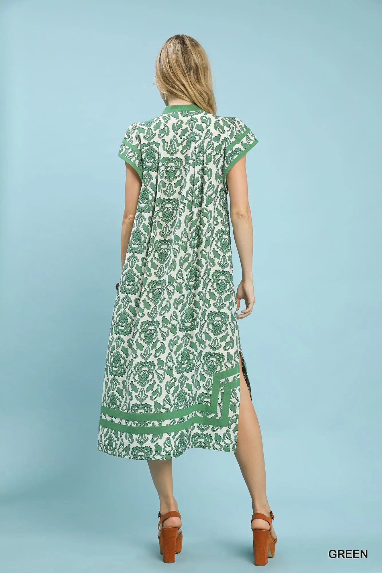 Green Abstract Two Tone Print Midi Dress